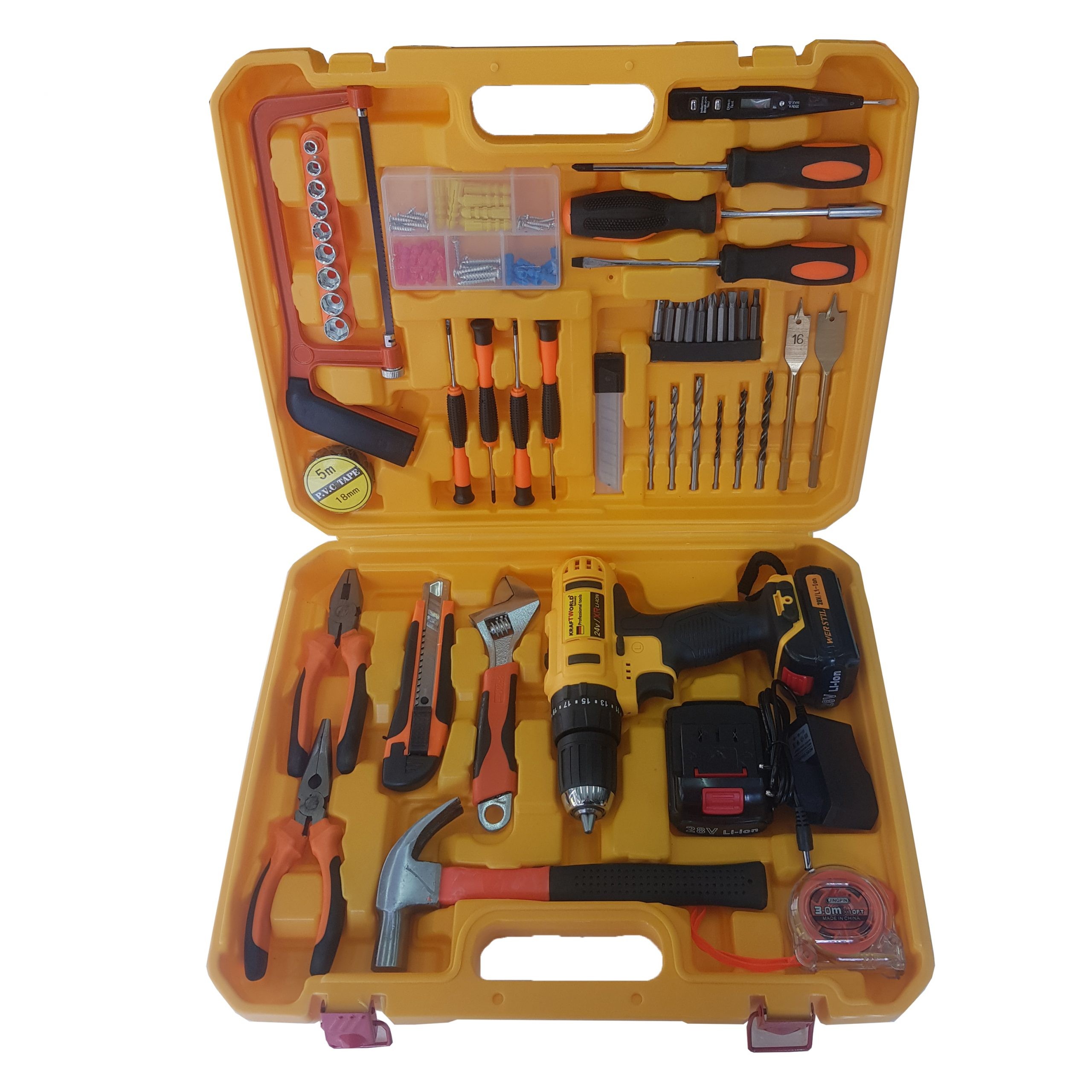 Trusa bormasina cu percutie, 2 baterii 28V + 110 accesorii