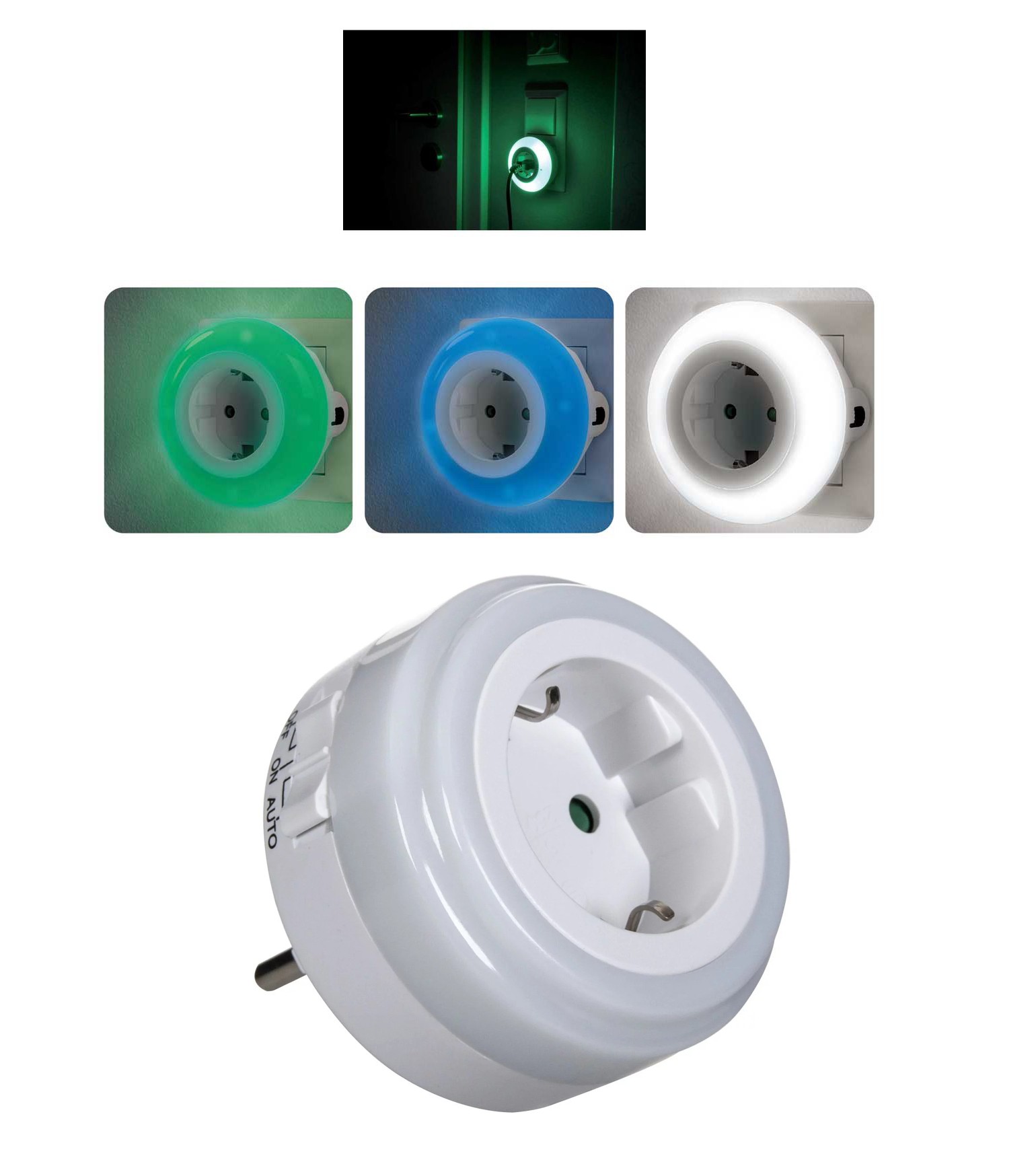 Priza lumina de veghe cu senzor zi/noapte si 3 LED-uri