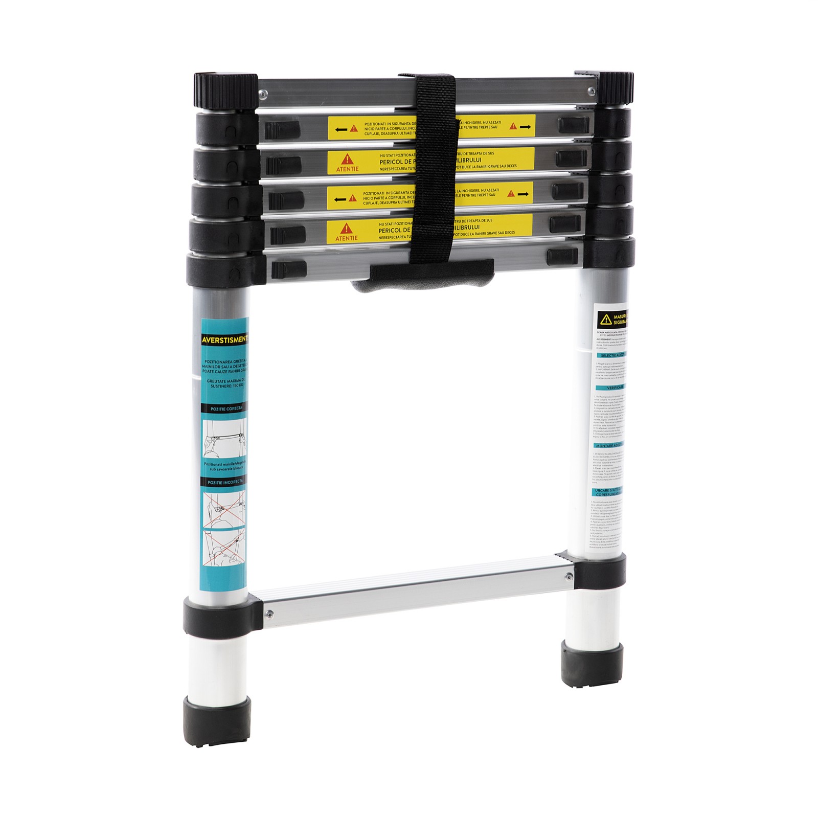 Scara telescopica din aluminiu, 2m, 7 trepte, 150 kg