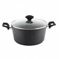 Oala cu capac sticla Diametru 24 cm, Inaltime 12 cm, Interior granit, Compatibil inductie