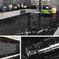 Set 2 bucati Folie adeziva neagra, 60x200 cm, imitatie marmura