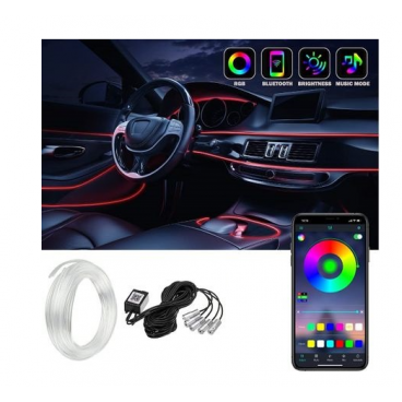 Lumini Ambientale Bluetooth cu LED 6M Fibra Optica 5 Capete controlabile cu aplicatie Lotus Lantern