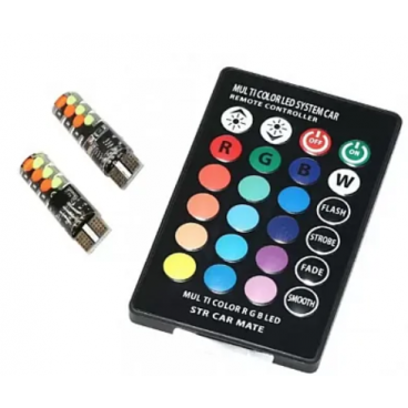 Set 2 Becuri LED RGB Auto Cu Telecomanda soclu T10 cu BILUTE/ 192 / w5w putere 2W