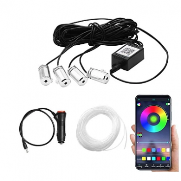 Lumina ambientala LED RGB fibra, Suport pentru aplicatii, 4 in 1, 6 metri