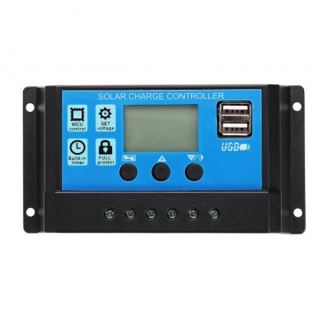Regulator Controler pentru panou solar, 10 A, 12V/24V, Display LCD si 2 porturi USB