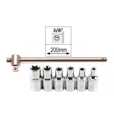 Set 6 tubulare torx E 3/8 cu antrenor culisabil