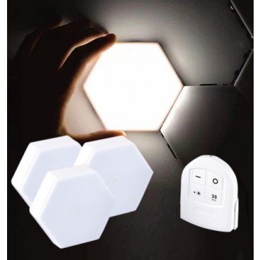 Set 3 lampi modulare Hexagon, Senzor tactil si telecomanda